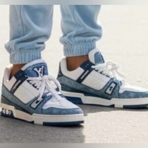 💙👟 Authentic Louis Vuitton LV Trainer Sneakers – Denim Monogram 👟💙